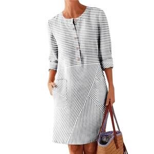 Celmia Collection Shift Dress Womens 3XL White Black Striped Pockets Casual Chic